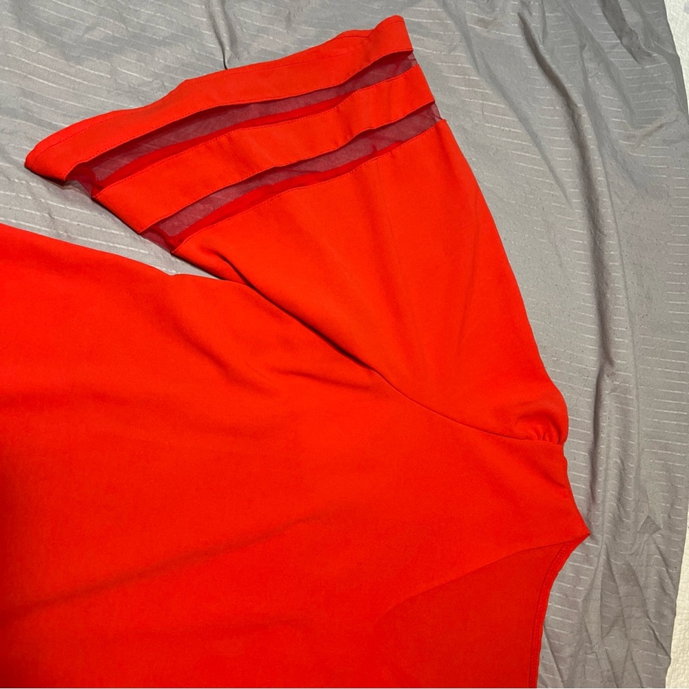Coral Red Flowy V-Neck Women's Size XL Blouse Top 3/4 Bell Sleeves - Picture 5 of 11